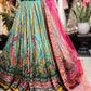 Aqua Green Paisley Designer Lehenga Choli with Hot Pink Dupatta