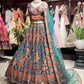 Teal Blue Floral Printed Lehenga Choli with Embellished Sheer Dupatta