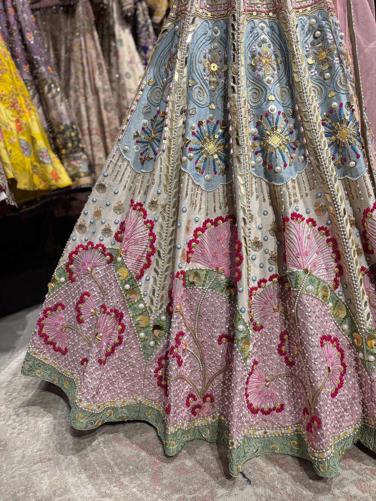 Pastel Pink & Powder Blue Heavy Embroidered Lehenga Set with Dupatta