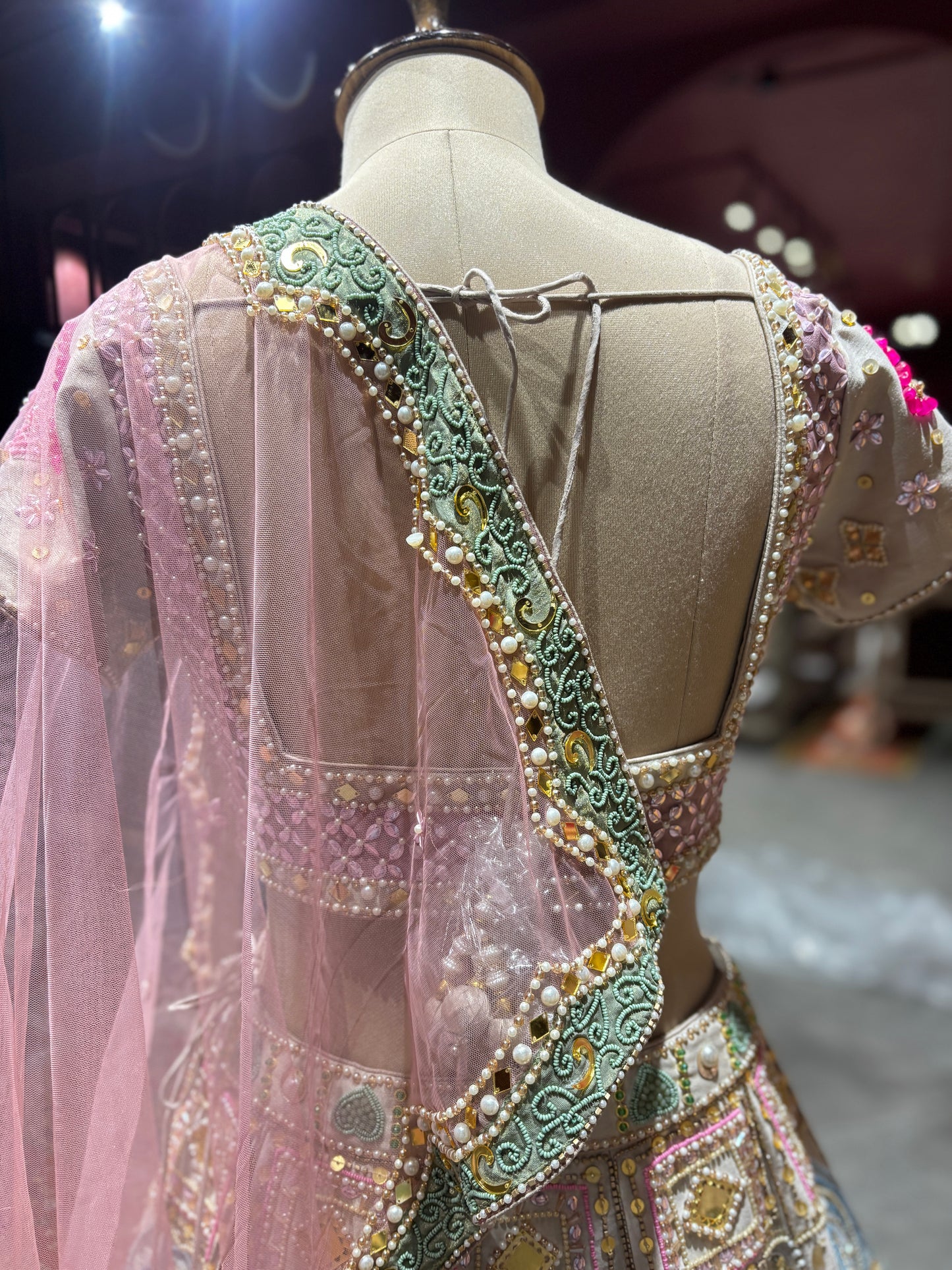 Pastel Pink & Powder Blue Heavy Embroidered Lehenga Set with Dupatta