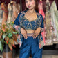 Midnight Blue Floral Printed Three-Piece Blazer & Palazzo Set