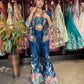 Midnight Blue Floral Printed Three-Piece Blazer & Palazzo Set
