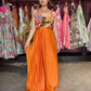 Draped Palazzo Set with Multicolor Floral Embellished Blouse & Cape