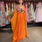 Draped Palazzo Set with Multicolor Floral Embellished Blouse & Cape