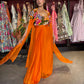 Draped Palazzo Set with Multicolor Floral Embellished Blouse & Cape