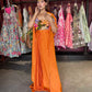 Draped Palazzo Set with Multicolor Floral Embellished Blouse & Cape