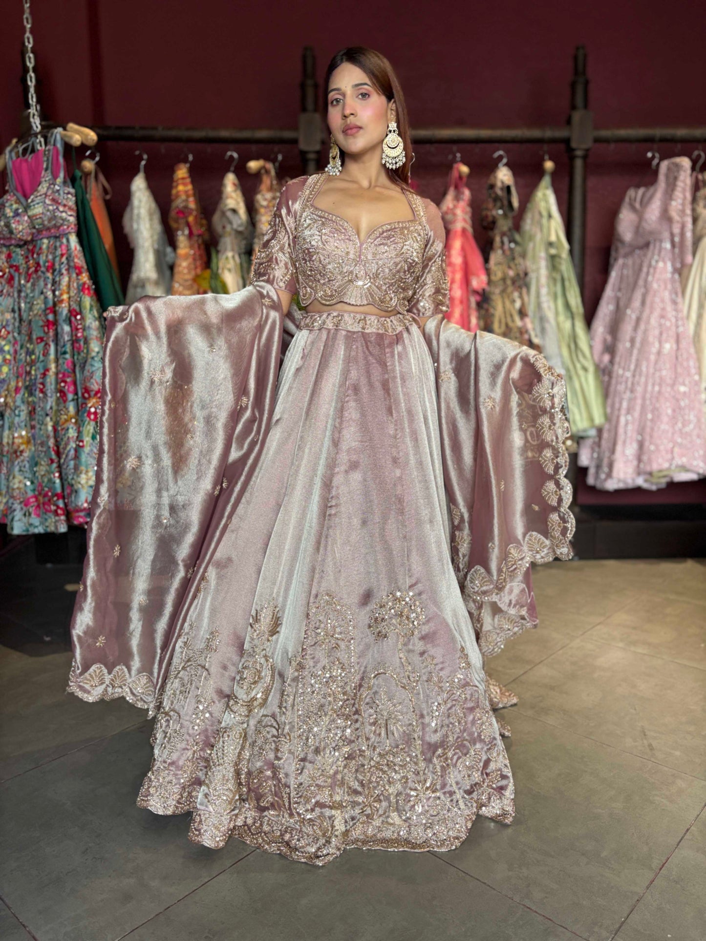 Designer Dusty Rose Embroidered Lehenga Choli with Matching Dupatta