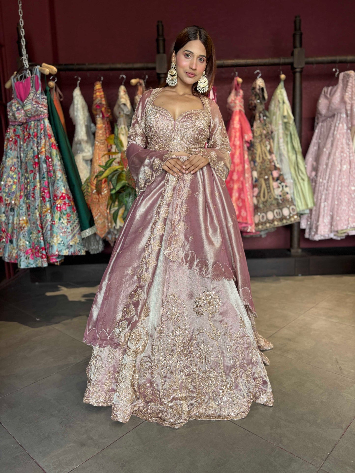Designer Dusty Rose Embroidered Lehenga Choli with Matching Dupatta