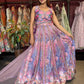 Lavender Floral Printed Lehenga Choli with Embellished Net Dupatta