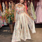 Ivory Multicolor Embroidered Wide-Leg Jumpsuit with Sheer Cape