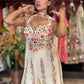 Ivory Multicolor Embroidered Wide-Leg Jumpsuit with Sheer Cape