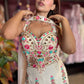 Ivory Multicolor Embroidered Wide-Leg Jumpsuit with Sheer Cape