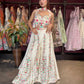 Ivory Multicolor Embroidered Wide-Leg Jumpsuit with Sheer Cape