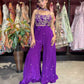 Royal Purple Embroidered Crop Top & Flared Palazzo Set with Dupatta