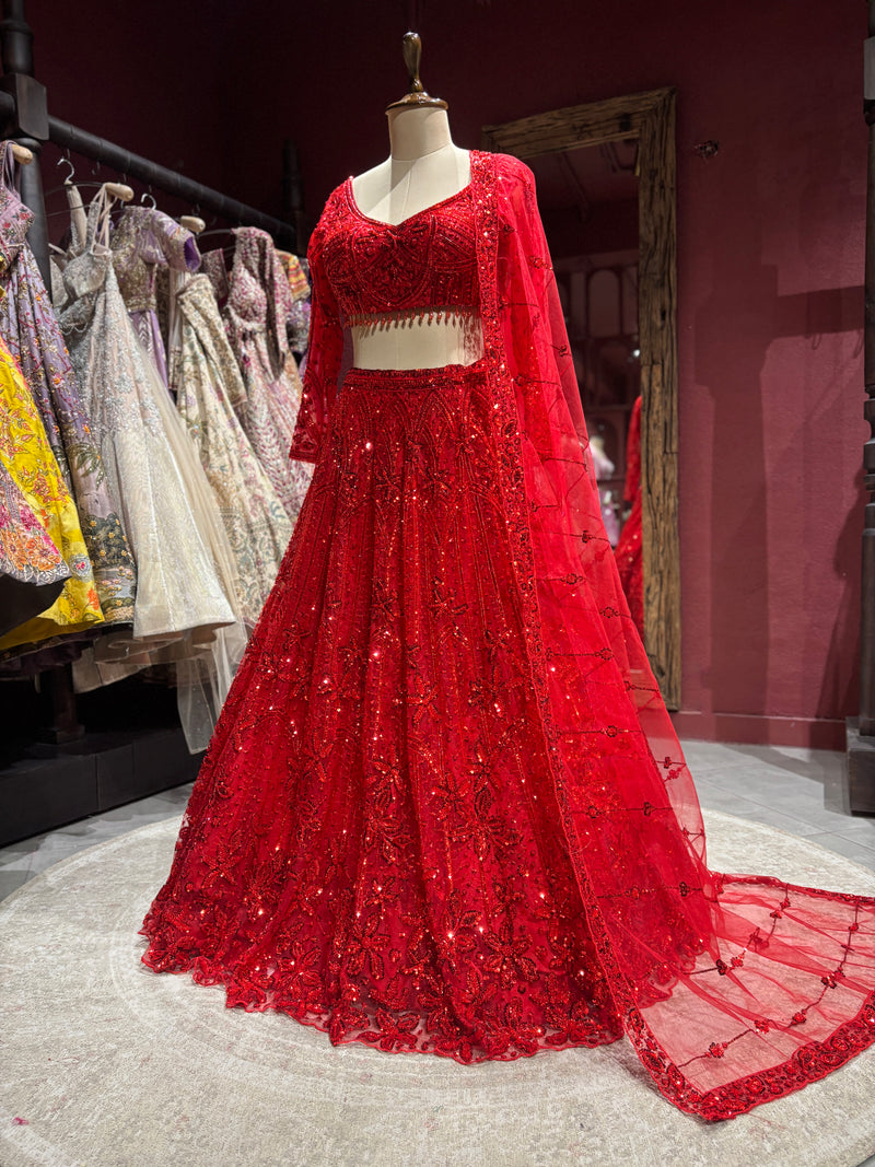 Regal Red Non Bridal Lehenga with Handcrafted Embroidery
