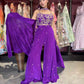Royal Purple Embroidered Crop Top & Flared Palazzo Set with Dupatta