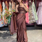 Brown Grand Designer Draped Saree Set with Sequin Halter Blouse