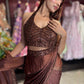 Brown Grand Designer Draped Saree Set with Sequin Halter Blouse