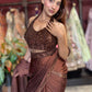 Brown Grand Designer Draped Saree Set with Sequin Halter Blouse