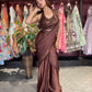 Brown Grand Designer Draped Saree Set with Sequin Halter Blouse