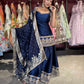 Navy Blue Designer Peplum Sharara Set with Embroidered Dupatta