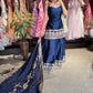 Navy Blue Designer Peplum Sharara Set with Embroidered Dupatta
