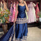 Navy Blue Designer Peplum Sharara Set with Embroidered Dupatta
