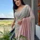 Blush Silver Ombre Saree With Sequin Embellishments Lace Border