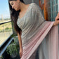 Blush Silver Ombre Saree With Sequin Embellishments Lace Border