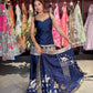 Navy Blue Designer Peplum Sharara Set with Embroidered Dupatta