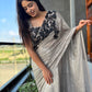 Silver Sequin Saree With Black Floral Embroidered Border Blouse