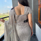 Silver Sequin Saree With Black Floral Embroidered Border Blouse