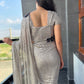 Silver Sequin Saree With Black Floral Embroidered Border Blouse