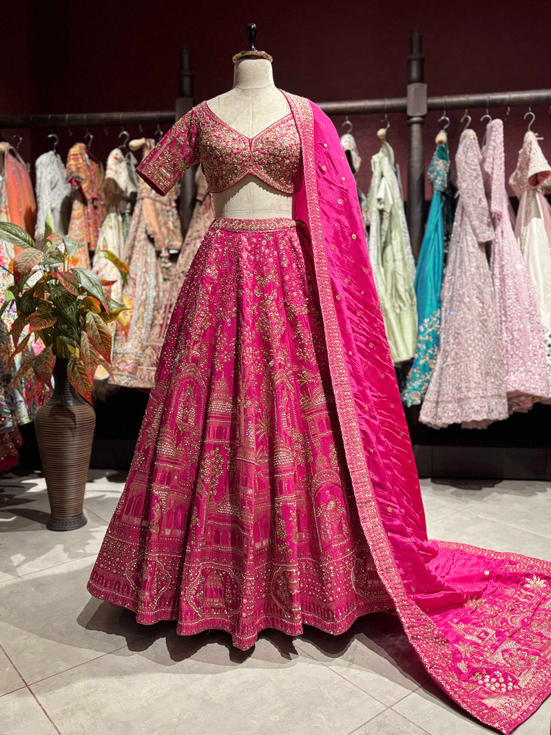 Rani Pink Royal Heritage Embroidered Lehenga With Designer Blouse