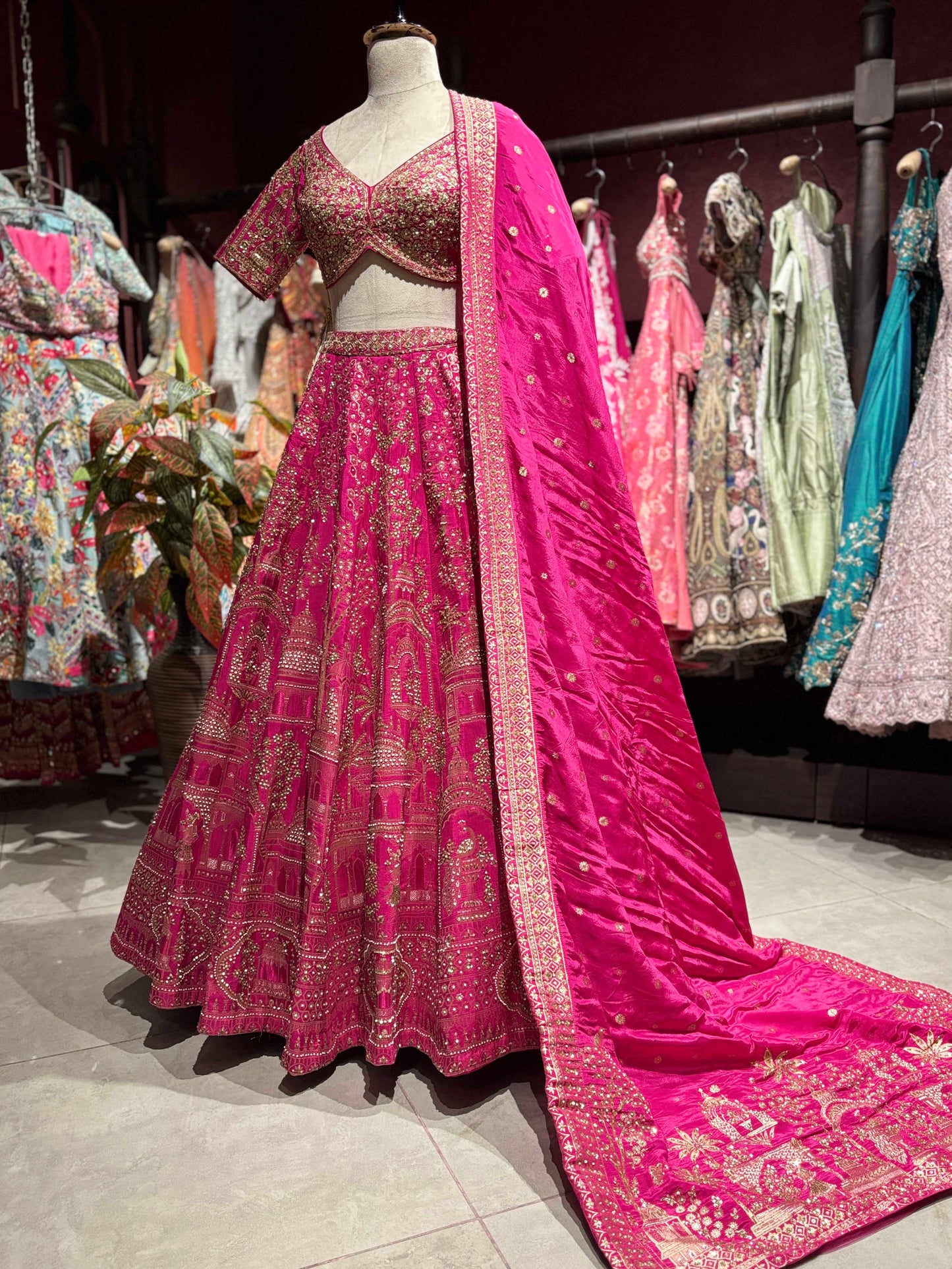 Rani Pink Royal Heritage Embroidered Lehenga With Designer Blouse