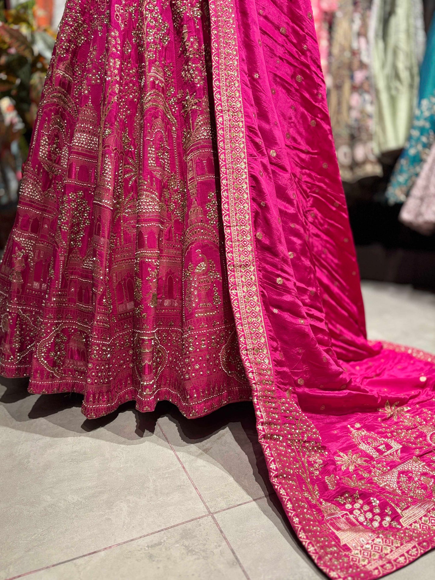 Rani Pink Royal Heritage Embroidered Lehenga With Designer Blouse