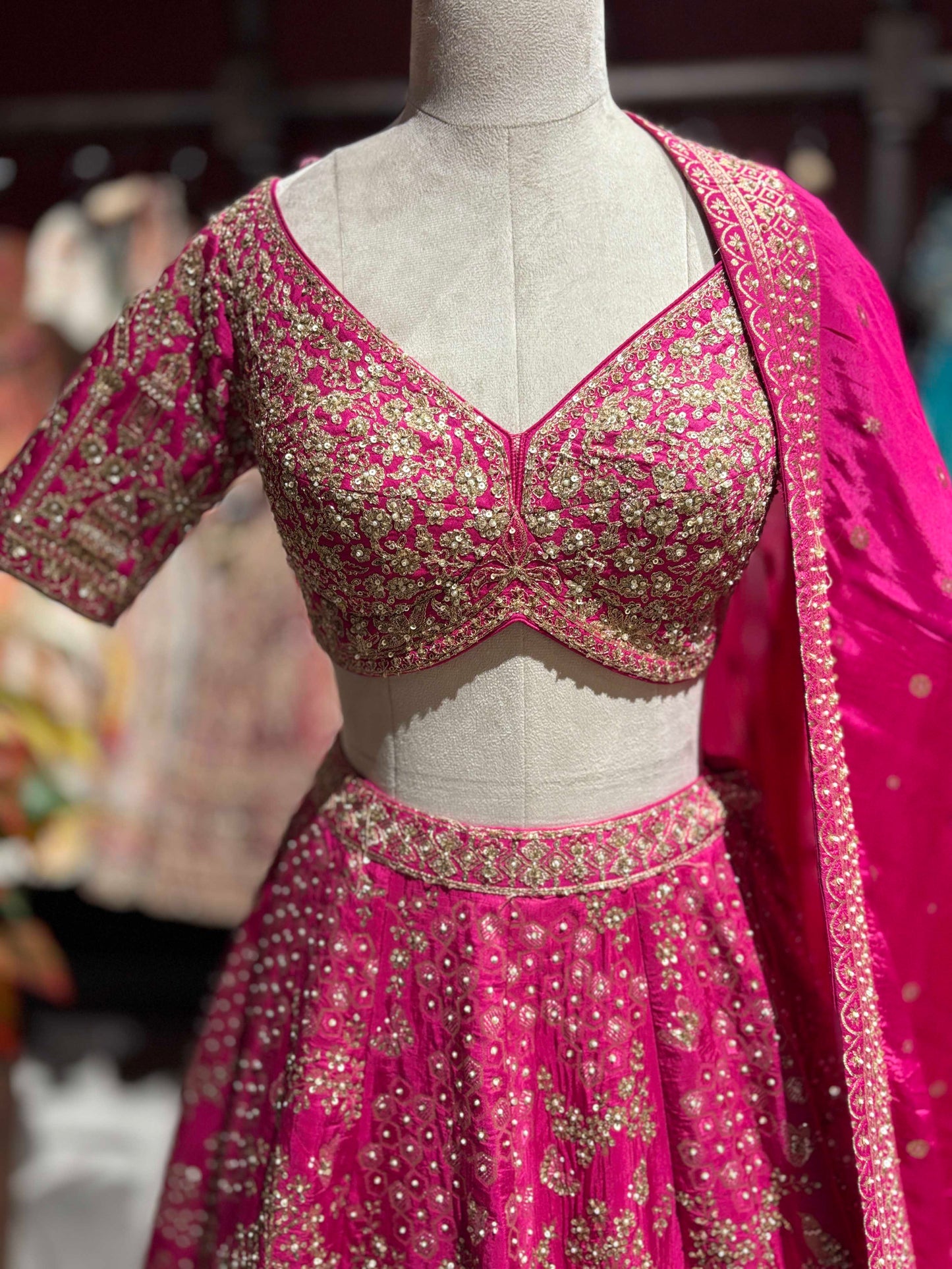 Rani Pink Royal Heritage Embroidered Lehenga With Designer Blouse