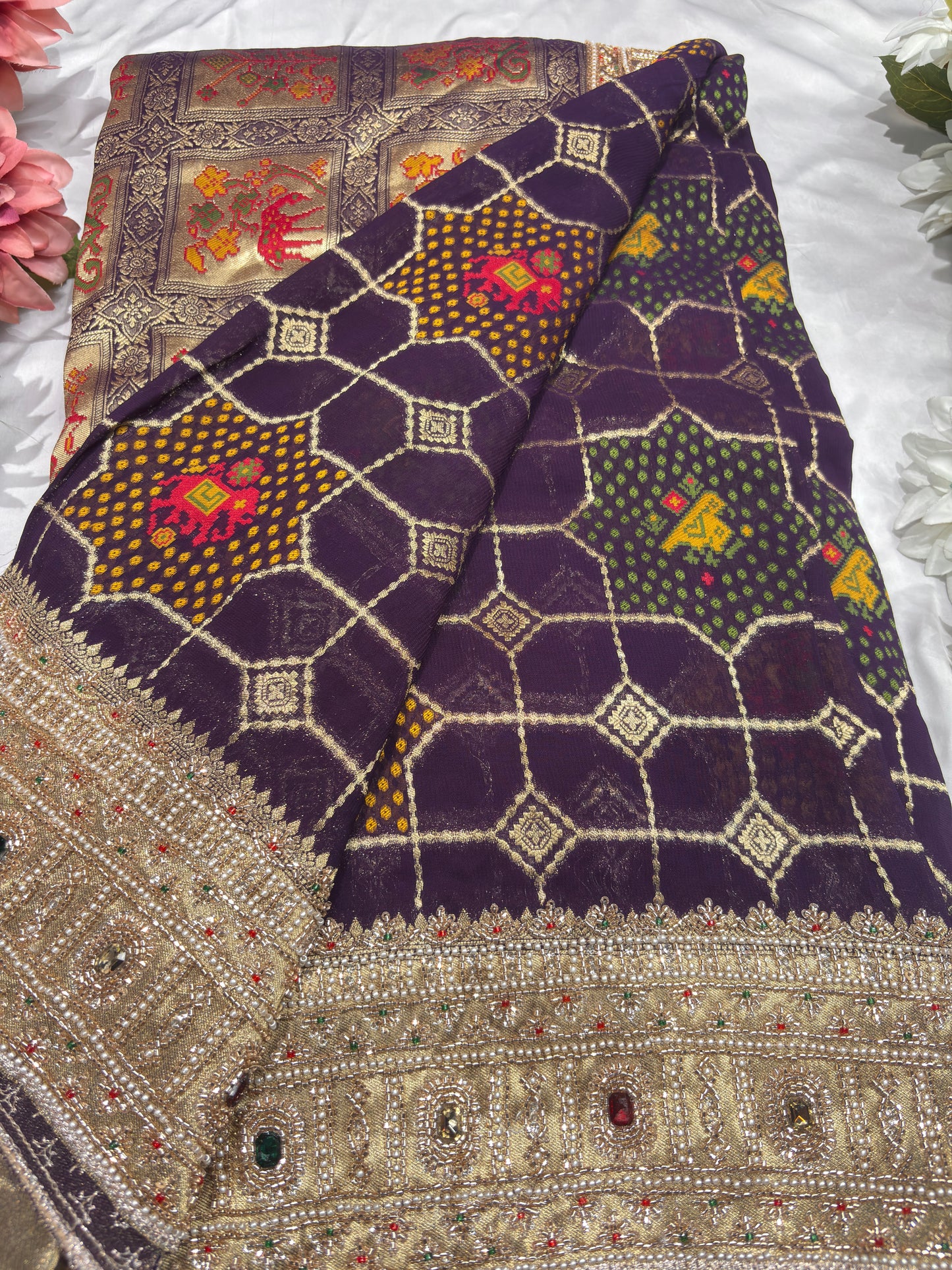 Grand Designer Royal Purple Saree with Elephant Motifs