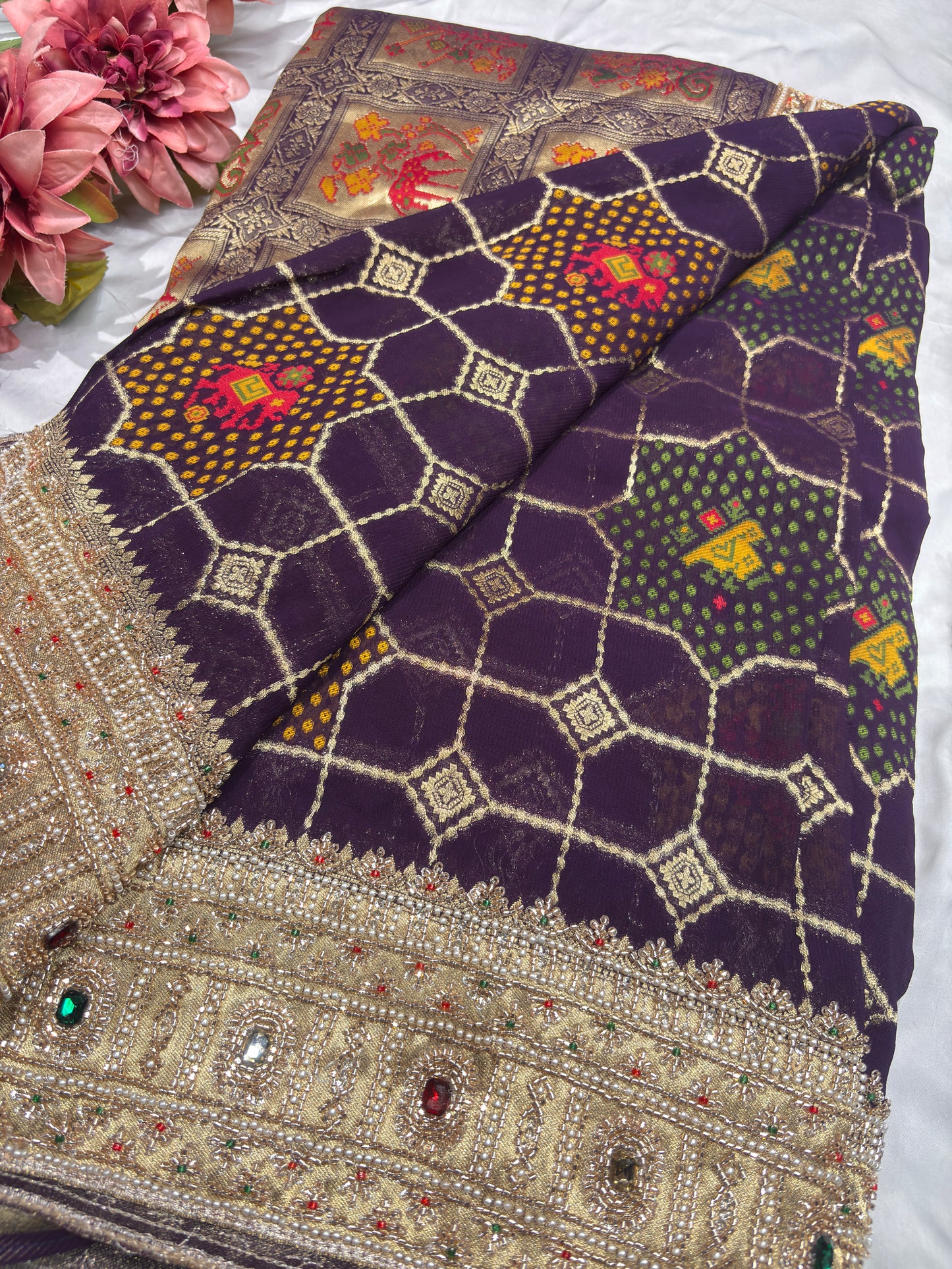Grand Designer Royal Purple Saree with Elephant Motifs