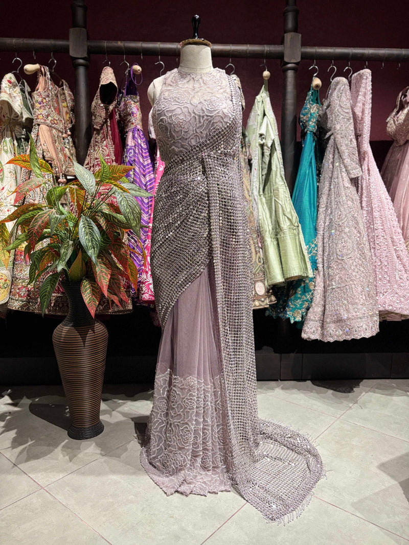 Readymade Blouse Saree With Sequins And Cutdana Work