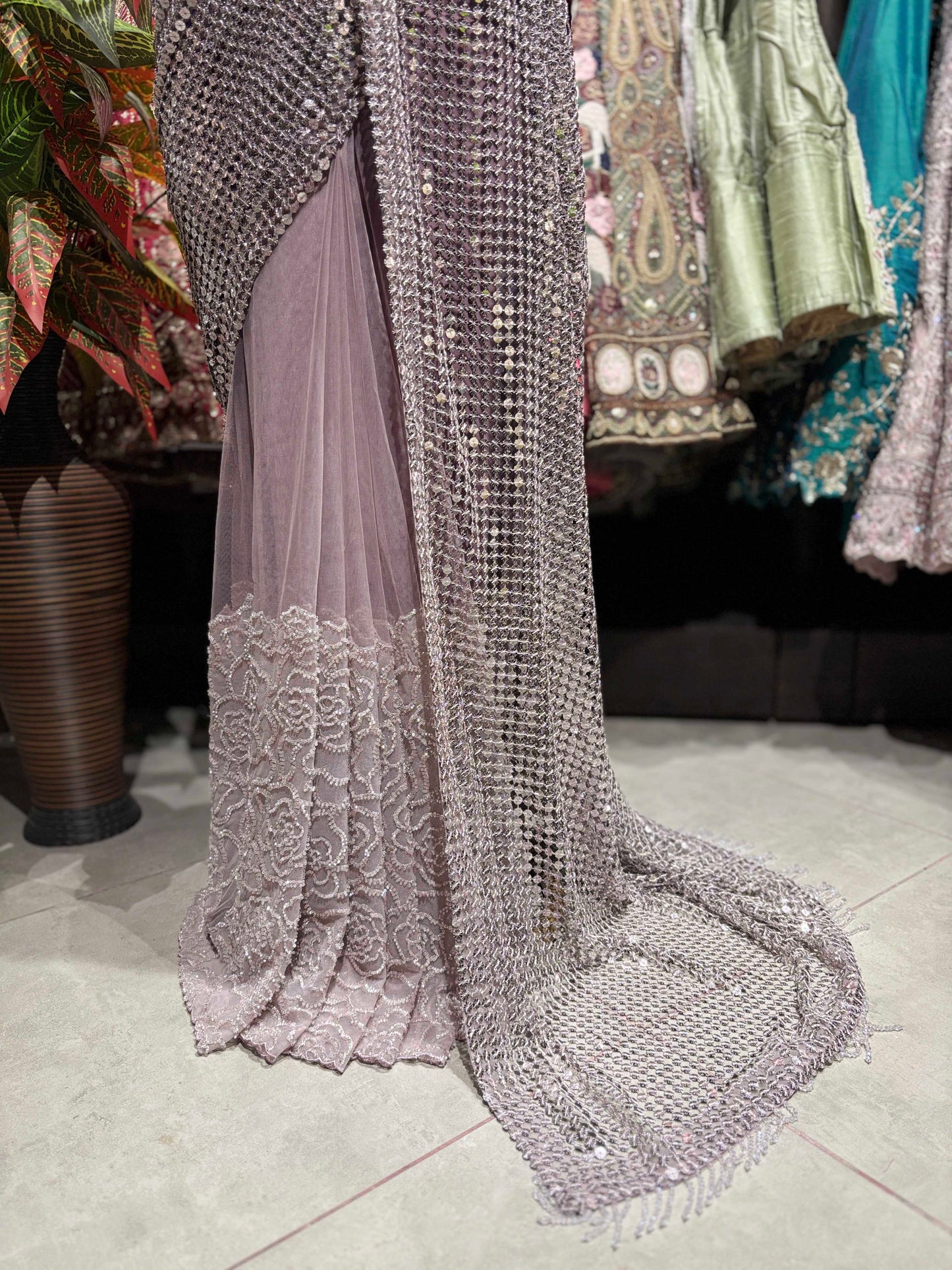 Readymade Blouse Saree With Sequins And Cutdana Work