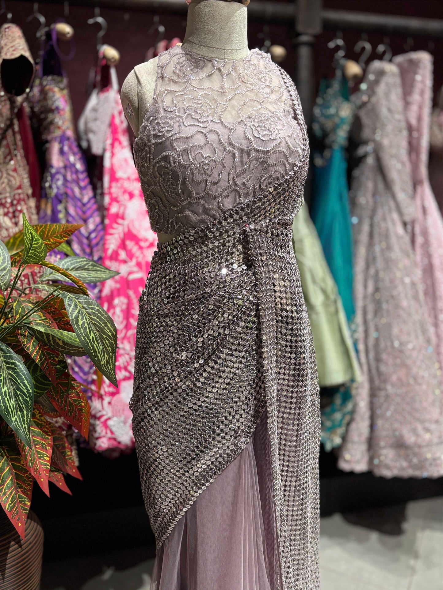Readymade Blouse Saree With Sequins And Cutdana Work