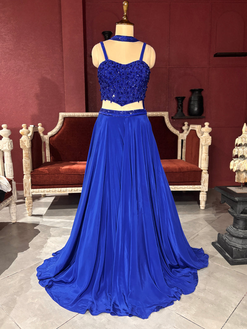 Royal Blue Lehenga with Sequined Beaded Crop Top
