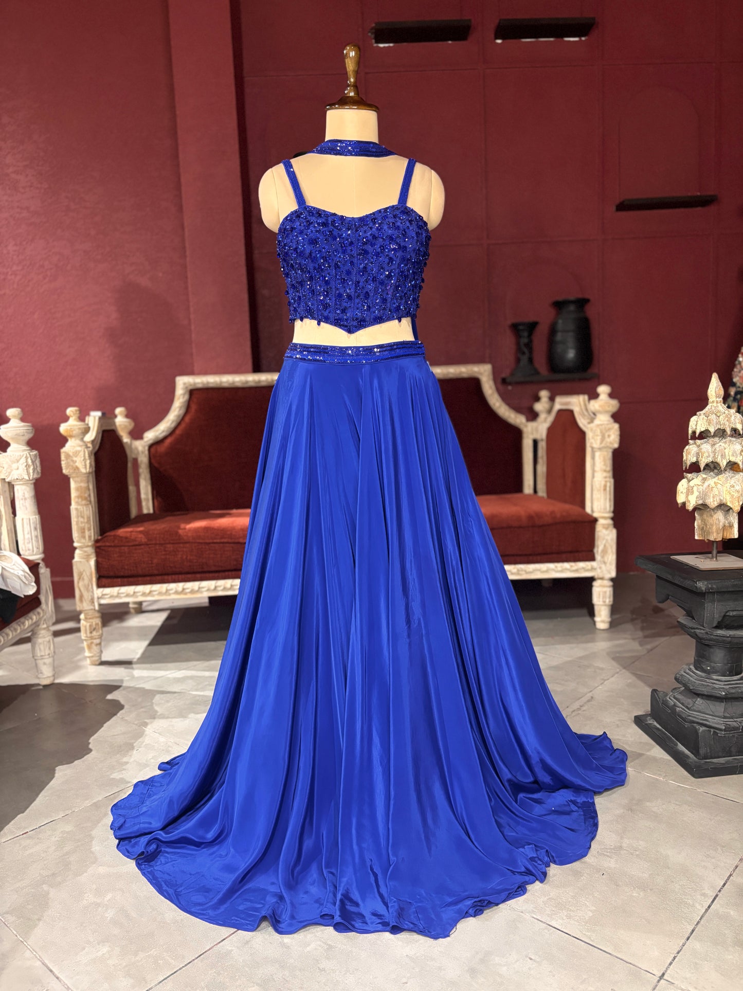 Royal Blue Lehenga with Sequined Beaded Crop Top