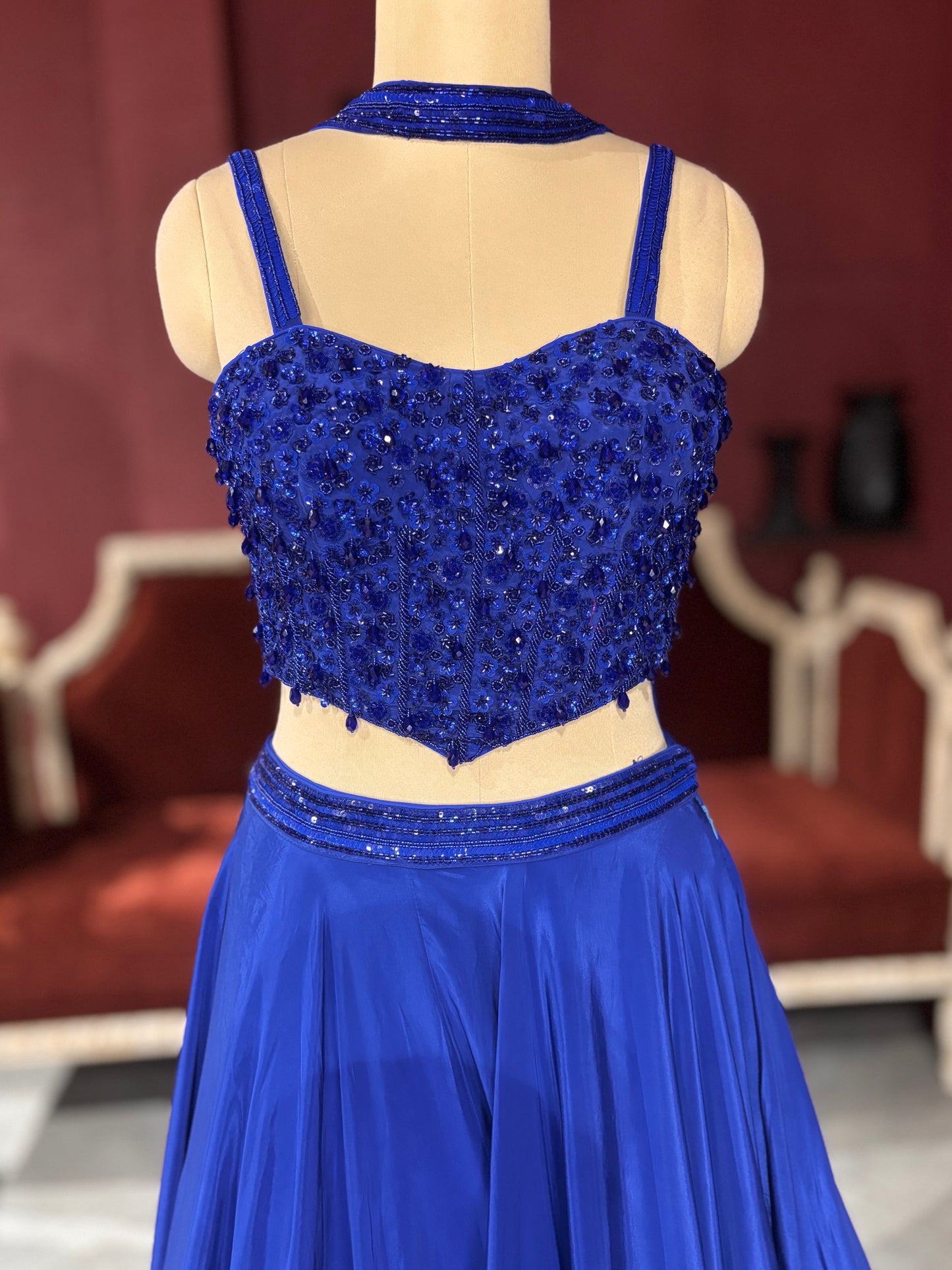 Royal Blue Lehenga with Sequined Beaded Crop Top