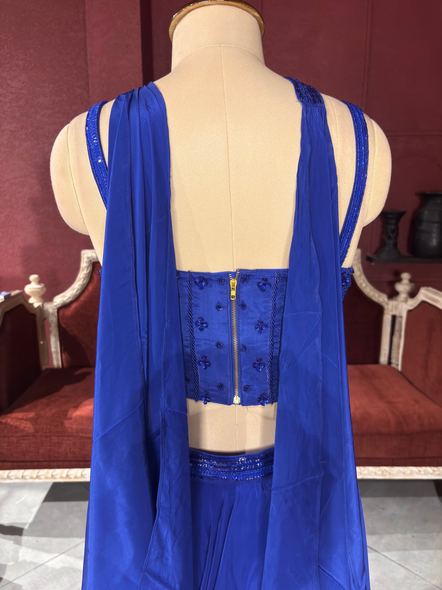 Royal Blue Lehenga with Sequined Beaded Crop Top