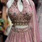 Designer Pink Embellished Grand Lehenga with Halter Blouse & Dupatta