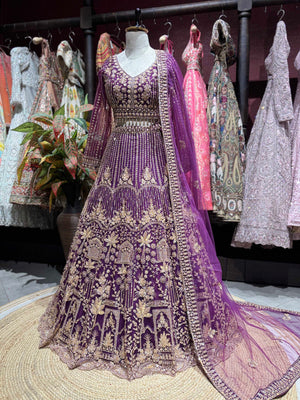 Royal Purple Heavily Embroidered Designer Lehenga with Dupatta