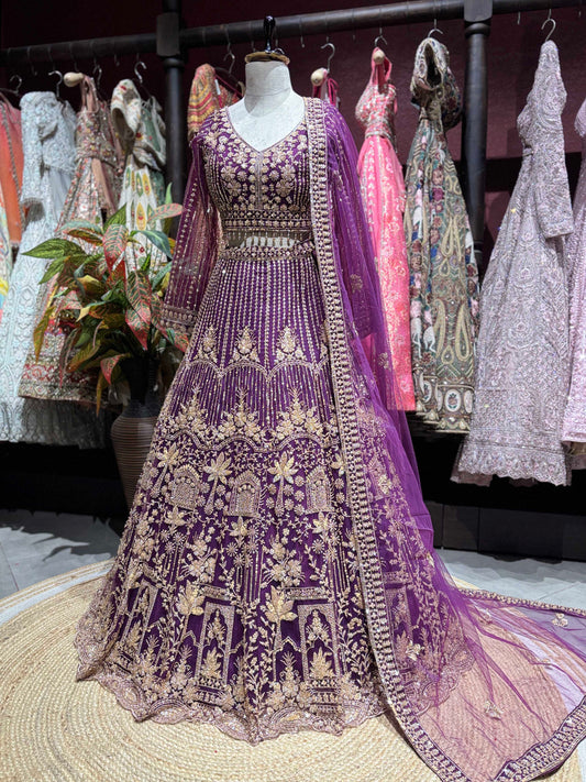 Royal Purple Heavily Embroidered Designer Lehenga with Dupatta