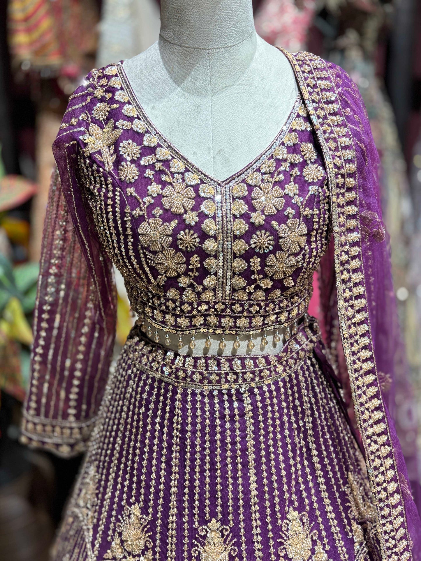 Royal Purple Heavily Embroidered Designer Lehenga with Dupatta